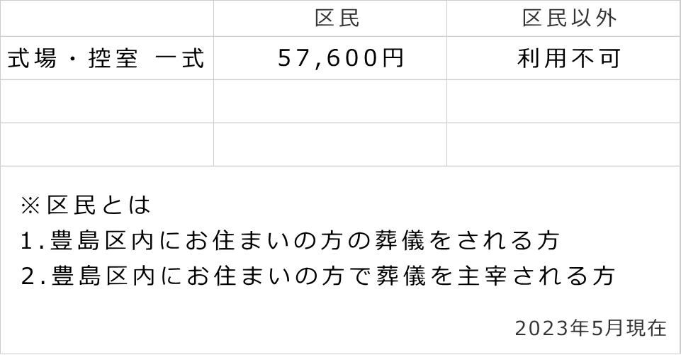 南池袋斎場　料金表